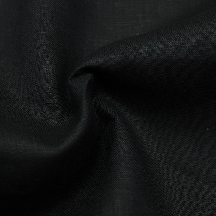 Tissu Lin Uni Noir Léger