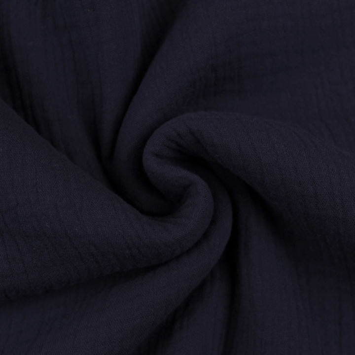 Tissu coton double gaze bleu nuit uni