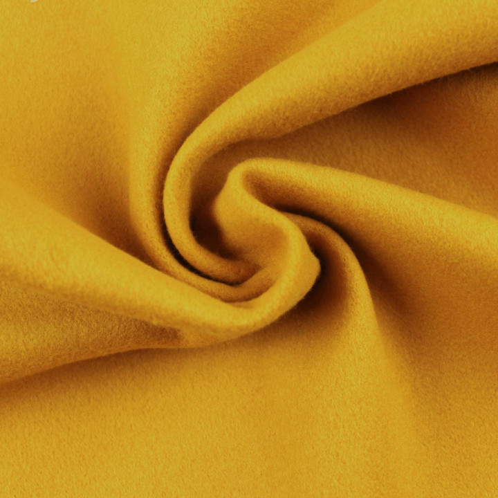 Coupon tissu caban jaune moutarde uni – Drap de laine manteau – 140 cm x 3 m – Moline