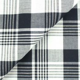 Tissu Coton Madras Noir à Rayures Blanches – Élégance et Haute Qualité Textile