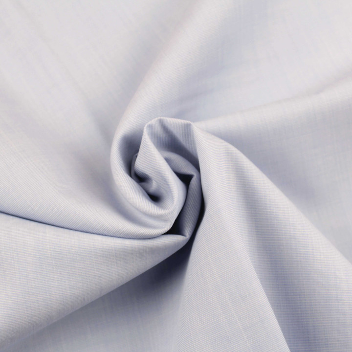 Tissu coton chemise bleu ciel à rayures rouges et blanches