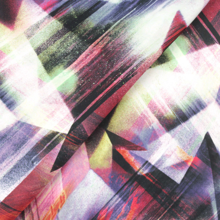 Tissu satin imprimé pastel abstrait multicolore – Coupon tissu fluide et tendance