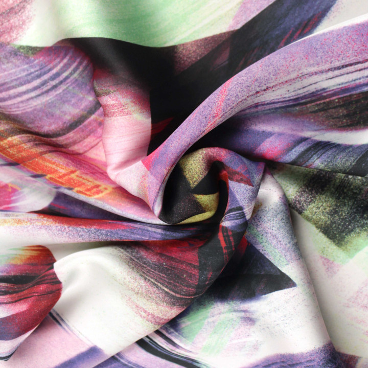 Tissu satin imprimé pastel abstrait multicolore – Coupon tissu fluide et tendance