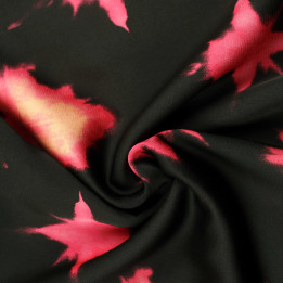 Tissu satin noir imprimé floral feuilles rose et beige – Coupon tissu élégant