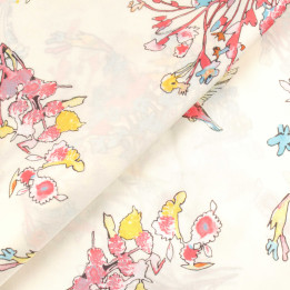 Tissu satin blanc cassé imprimé colibris et fleurs | Moline