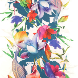 Coupon de tissu satin blanc polyester imprimé floral multicolore moderne