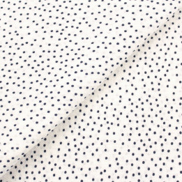 Coupon de tissu crêpe polyester blanc imprimé petits points noirs