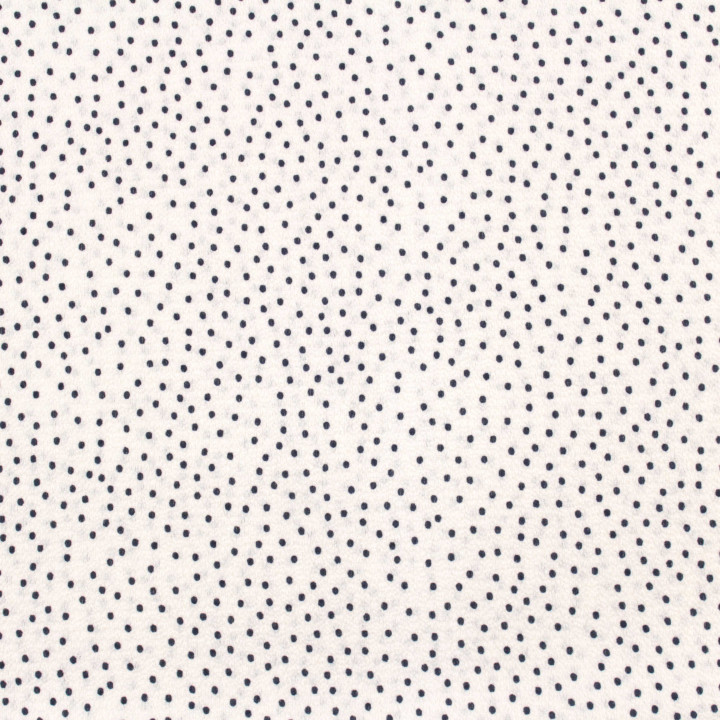 Coupon de tissu crêpe polyester blanc imprimé petits points noirs