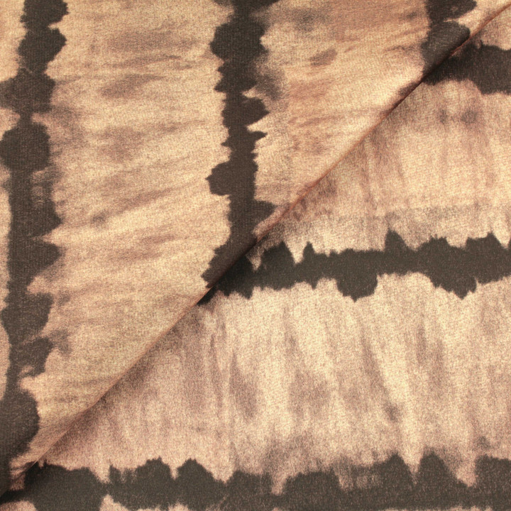 Coupon de tissu satin imprimé géométrique beige et marron