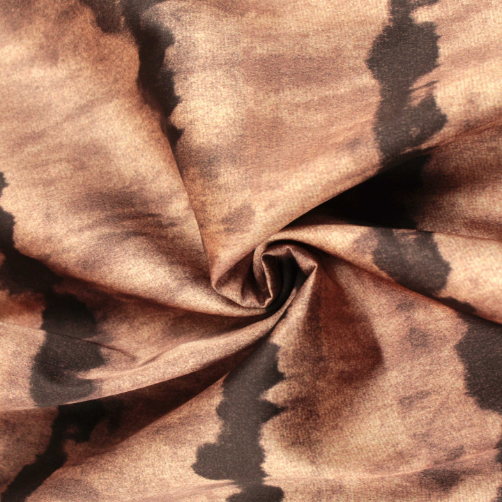 Coupon de tissu satin imprimé géométrique beige et marron
