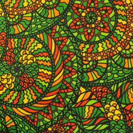 Coupon de tissu wax multicolore vert, rouge, jaune et orange
