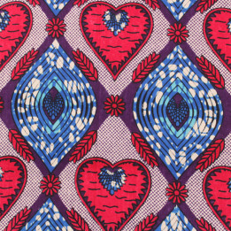 Tissu coton Wax imprimé géométrique rouge, bleu et rose