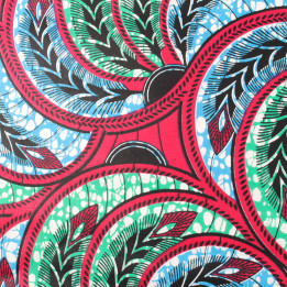 Tissu coton Wax imprimé géométrique noir, bleu, vert et rouge – Vendu au mètre