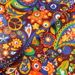Tissu coton Wax africain imprimé floral et cachemire multicolore – Bordeaux, bleu, orange et jaune – Vendu au mètre