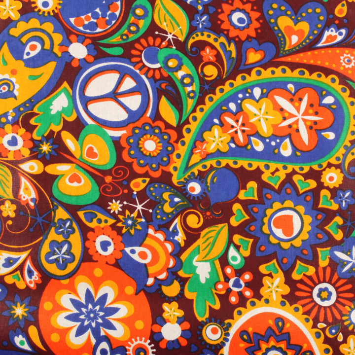 Tissu coton Wax africain imprimé floral et cachemire multicolore – Bordeaux, bleu, orange et jaune – Vendu au mètre