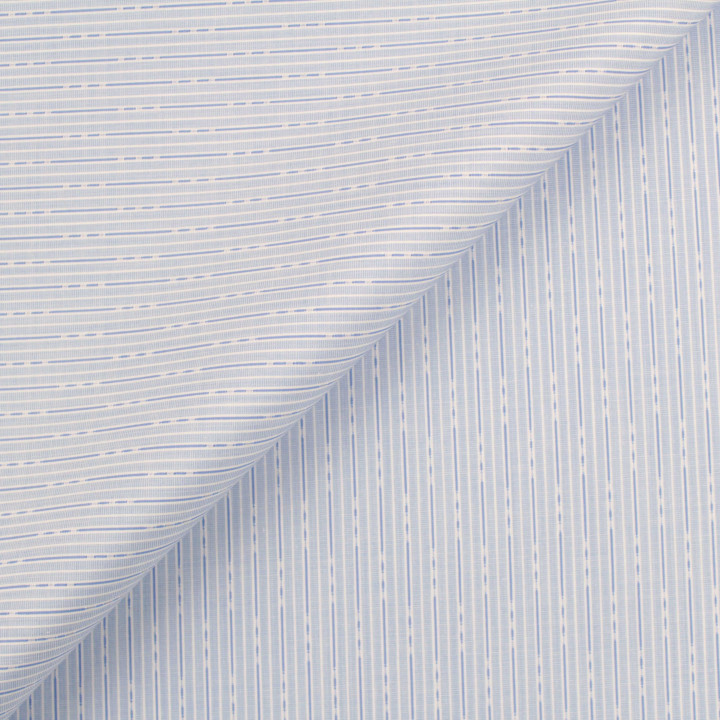 Coupon tissu coton chemise bleu ciel à fines rayures bleu et blanc – Tissu léger et élégant