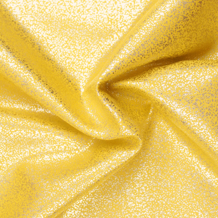 Tissu Satin Lamé Jaune Doré Moucheté Argent – Brillant, Fluide et Scintillant