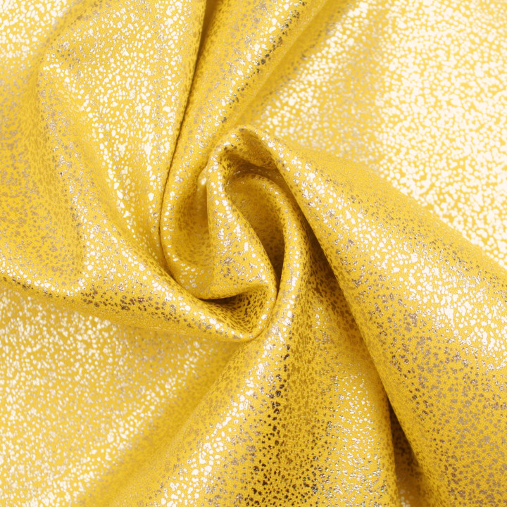 Tissu Satin Lamé Jaune Doré Moucheté Argent – Brillant, Fluide et Scintillant