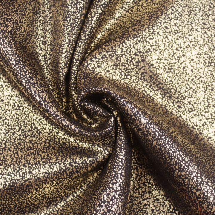 Tissu Satin Lamé Noir Moucheté Argent – Brillant, Fluide et Scintillant