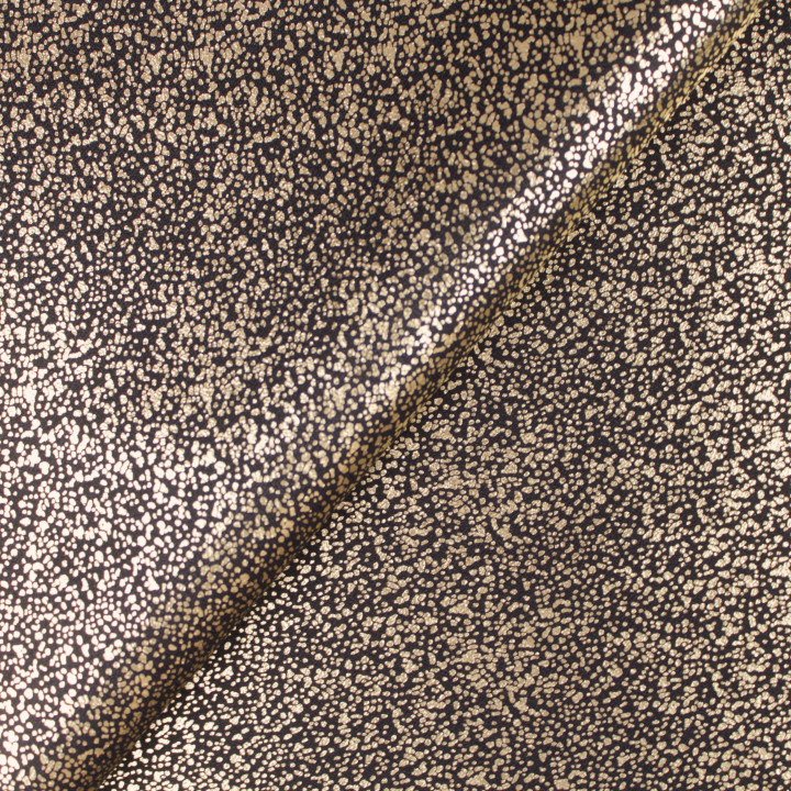Tissu Satin Lamé Noir Moucheté Argent – Brillant, Fluide et Scintillant