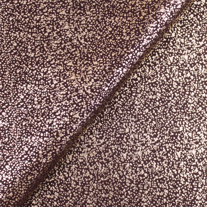 Tissu Satin Lamé Mauve/Aubergine Moucheté Argent – Brillant, Fluide et Scintillant