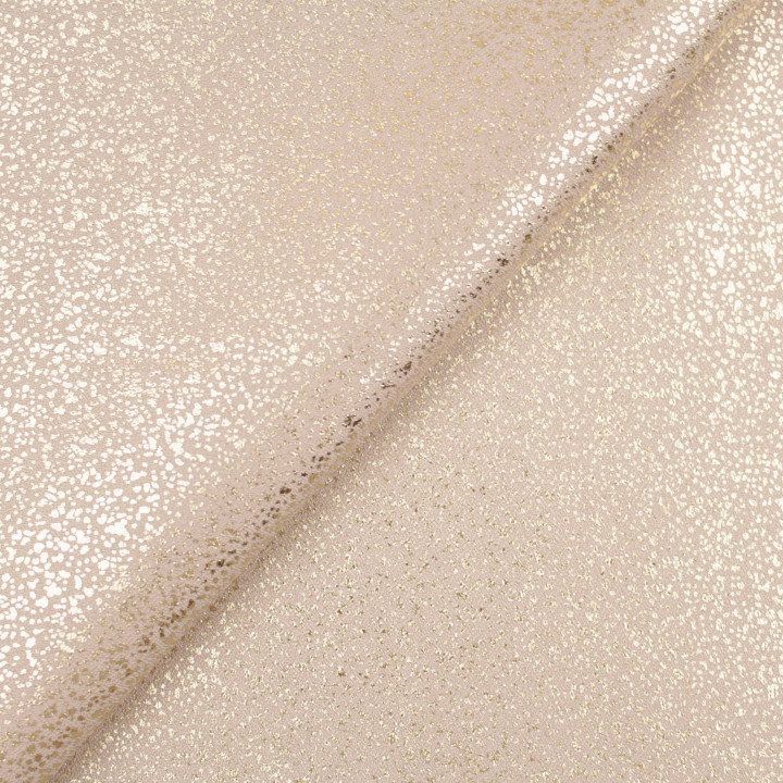 Tissu Satin Lamé Beige claire Moucheté Doré – Brillant, Fluide et Scintillant