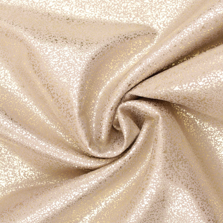 Tissu Satin Lamé Beige claire Moucheté Doré – Brillant, Fluide et Scintillant