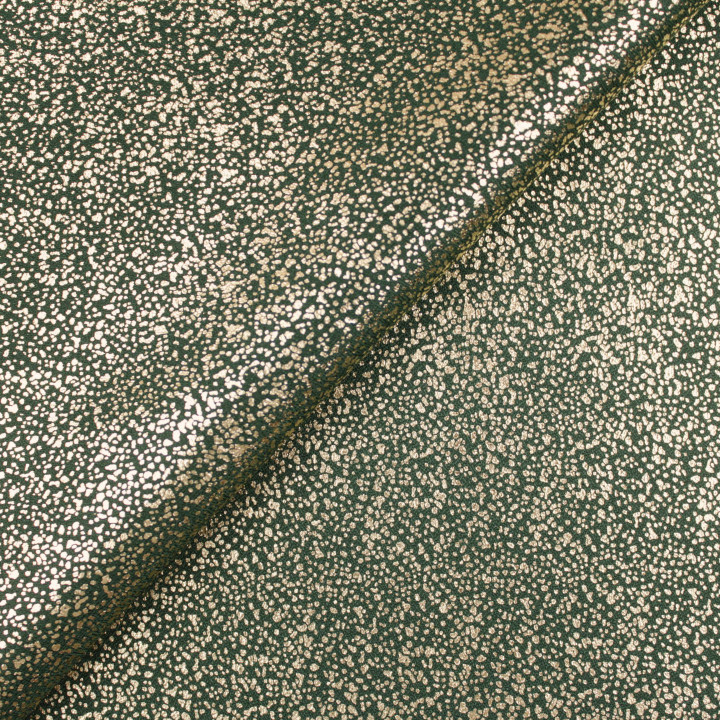 Tissu Satin Lamé Vert Foncé Moucheté Doré – Brillant, Fluide et Scintillant