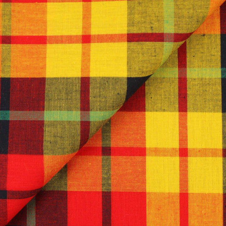 Coupon Tissu Madras Authentique Jaune, Rouge et Vert