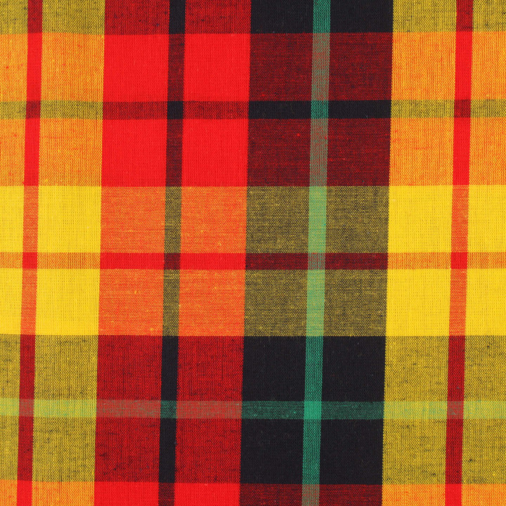 Coupon Tissu Madras Authentique Jaune, Rouge et Vert