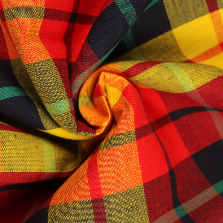 Coupon Tissu Madras Authentique Jaune, Rouge et Vert