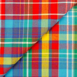 Coupon Tissu Madras Authentique Rouge, Bleu, Vert, Jaune et blanc