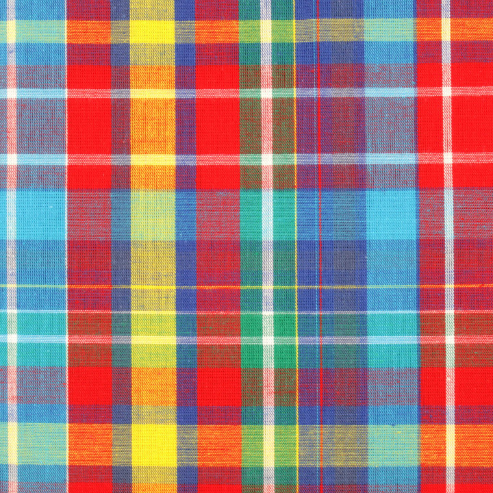 Coupon Tissu Madras Authentique Rouge, Bleu, Vert, Jaune et blanc