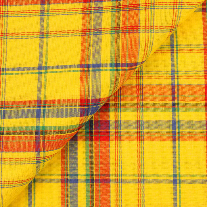 Coupon Tissu Madras Authentique Jaune, Rouge & Bleu
