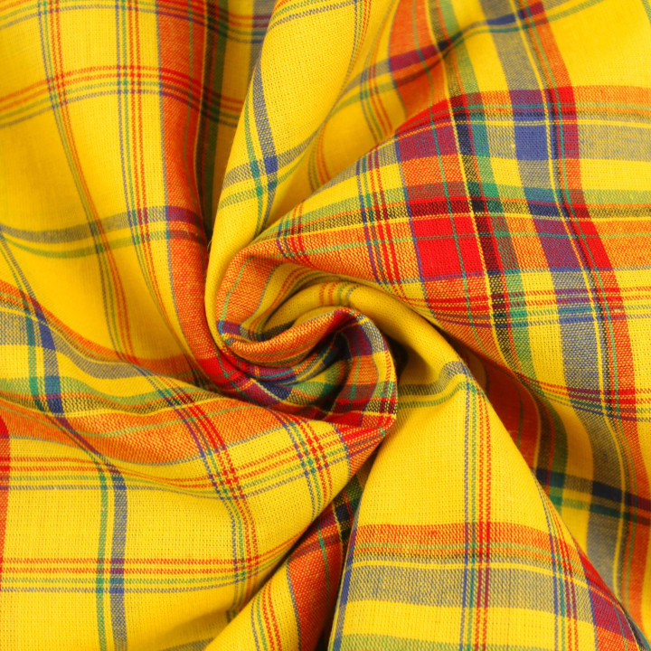 Coupon Tissu Madras Authentique Jaune, Rouge & Bleu
