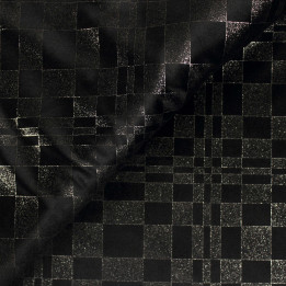 Tissu Velours Noir Étincelant - Motif Quadrillage Argenté Scintillant