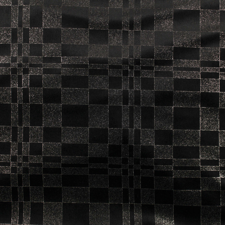 Tissu Velours Noir Étincelant - Motif Quadrillage Argenté Scintillant