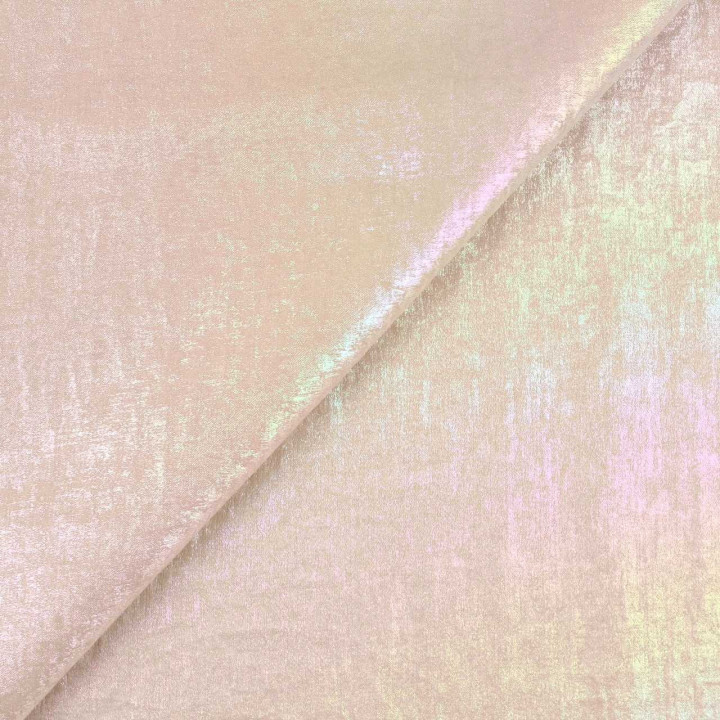 Coupon Tissu Lamé Irisé Nacré Rose Blanc