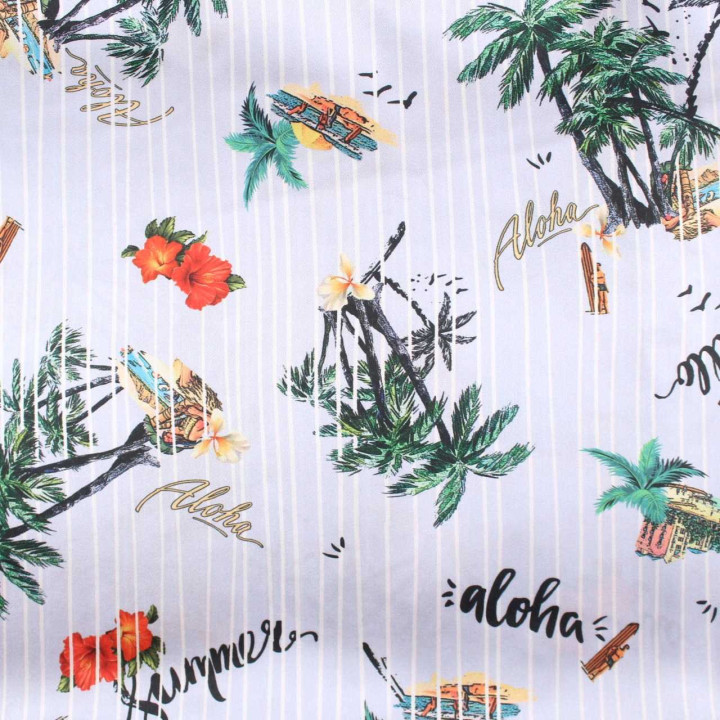 Tissu Coupon Polyester Tropical Aloha