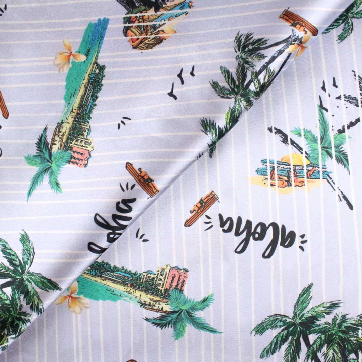 Tissu Coupon Polyester Tropical Aloha
