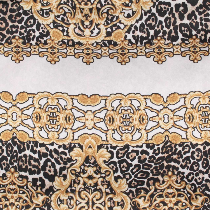Tissu Coupon Polyester Léopard Baroque Doré