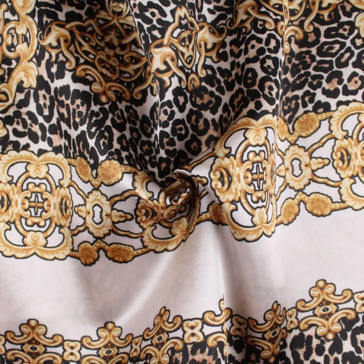 Tissu Coupon Polyester Léopard Baroque Doré
