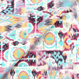 Tissu Coupon Polyester Géométrique Ikat Turquoise