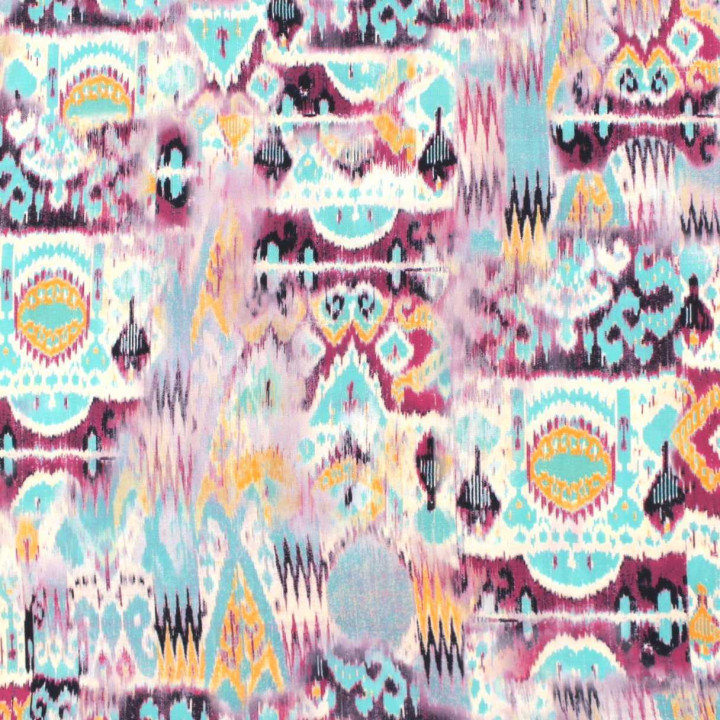 Tissu Coupon Polyester Géométrique Ikat Turquoise