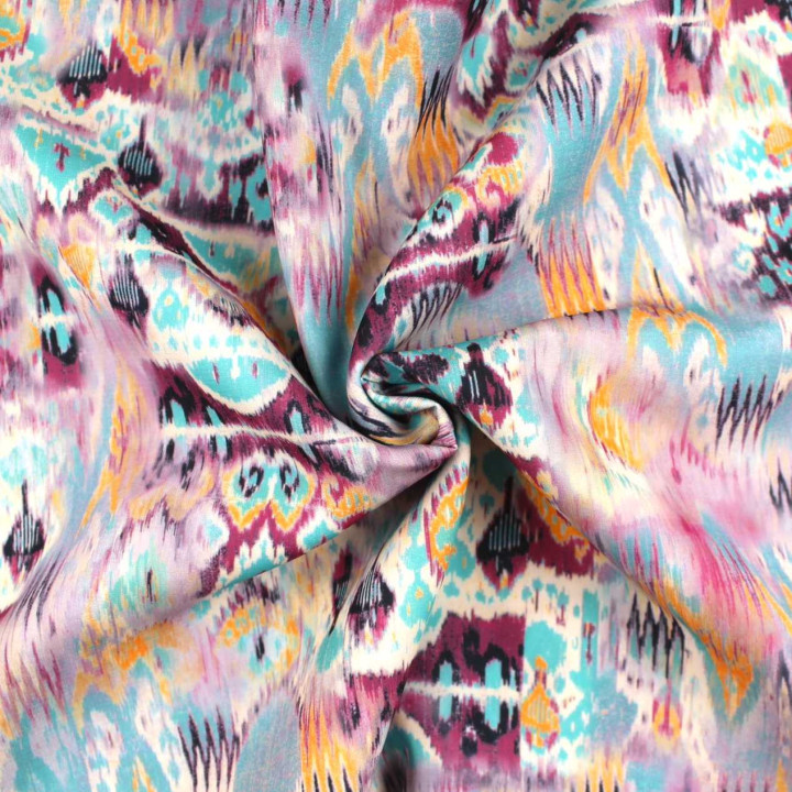 Tissu Coupon Polyester Géométrique Ikat Turquoise