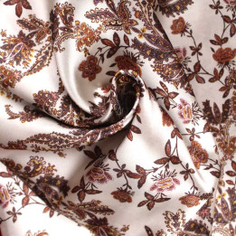 Tissu Coupon Polyester Fleuri Vintage Écru