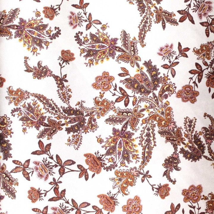 Tissu Coupon Polyester Fleuri Vintage Écru