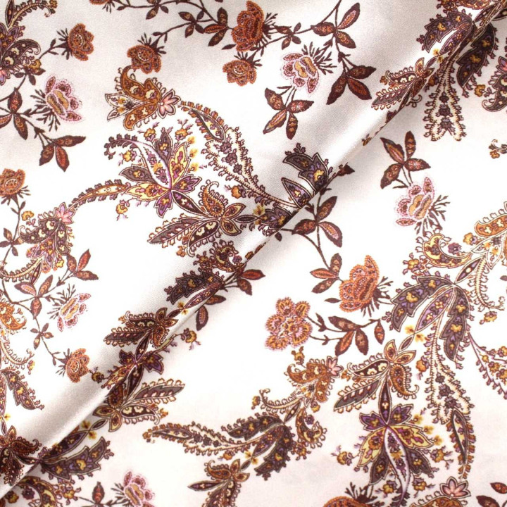 Tissu Coupon Polyester Fleuri Vintage Écru