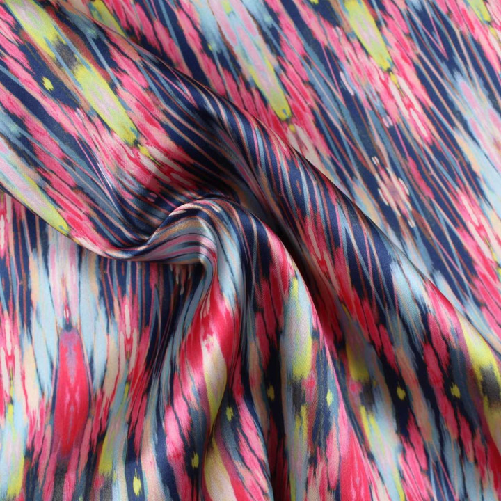 Tissu Coupon Polyester Géométrique Ikat Rose