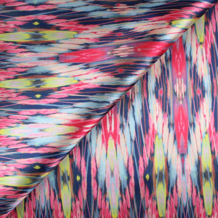 Tissu Coupon Polyester Géométrique Ikat Rose